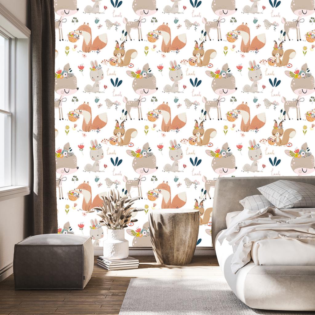 Animals Forest and Flowers Wallpaper for Living Room and Bedroom 50x1000