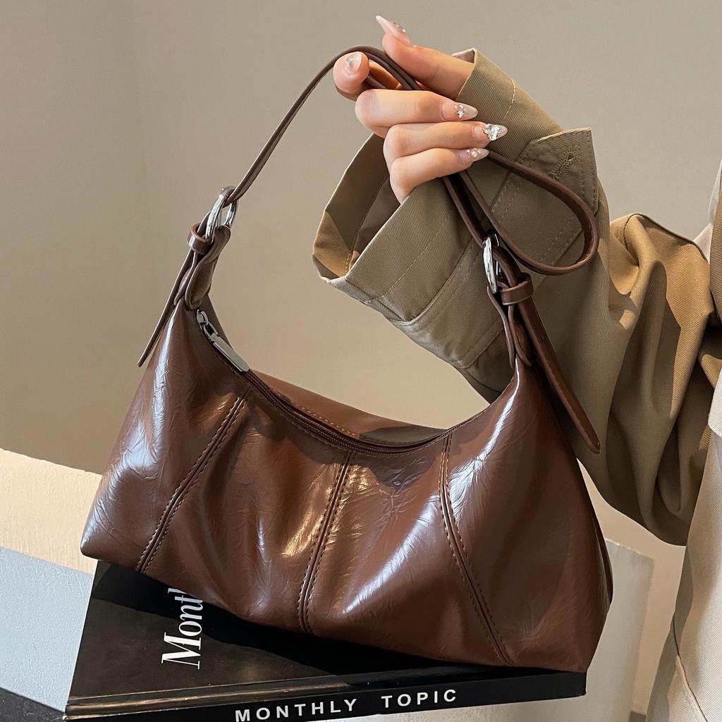 Vintage Women Waxed Leather Crossbody Bags Large Capacity Versatile Ladies Shoulder Bag Purse Stylish Female Underarm Handbags