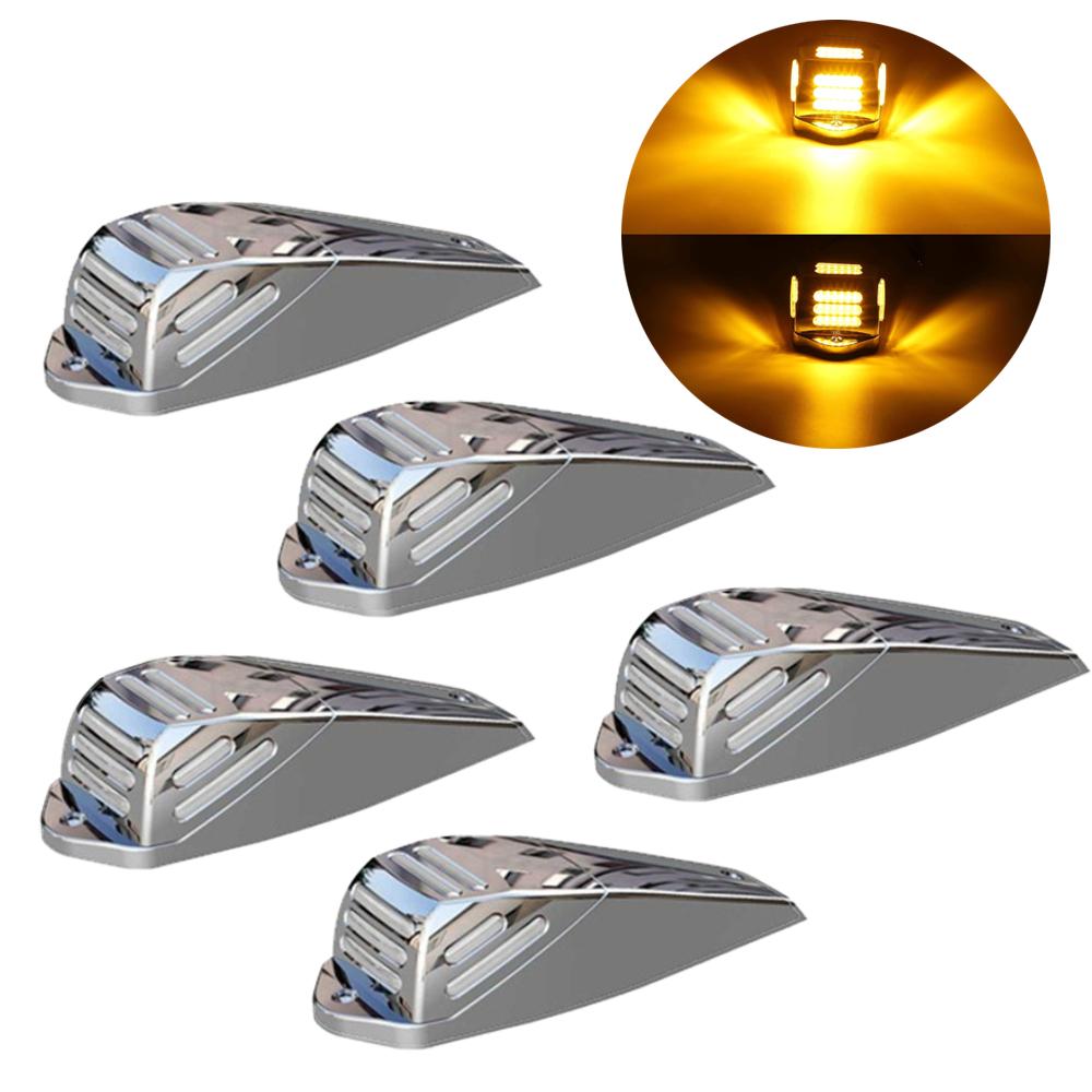 5PCS Trailer Lights 48led 12v Waterproof LED Cab Lights Amber Semi Truck Freightliner Roof Marker Lights for Kenworth Peterbilt WY-5PCS