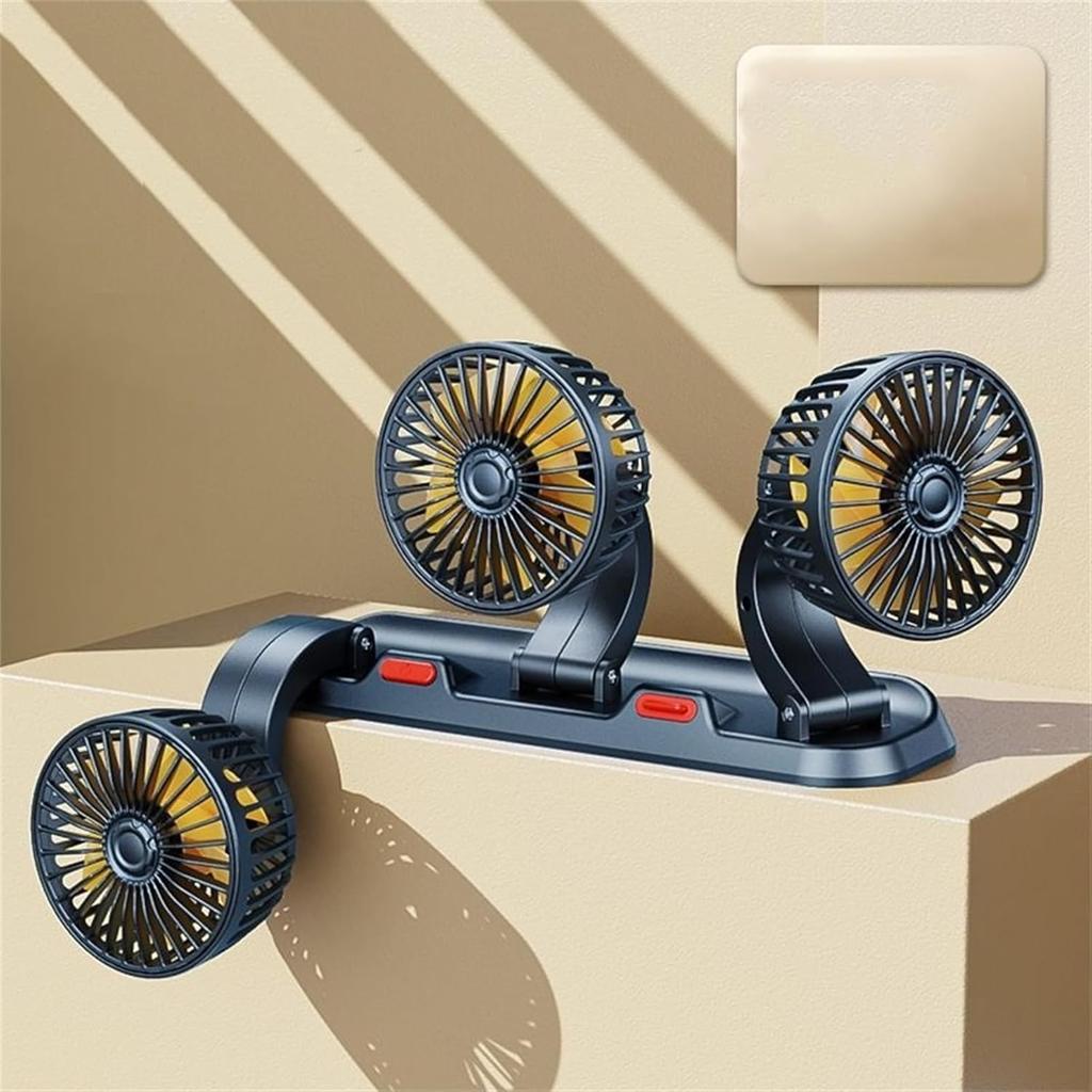 12v Air Conditioner Car Fan Adjustable Three Head Fan for Car, Portable Vehicle Cooling Fan, 2 Speeds Car Essentials Car Cooler Fan for SUV, RV,