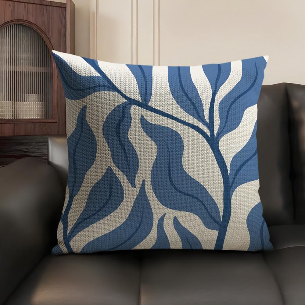 Simple Elegant Artistic Blue Floral Pillow Case DoubleSided Printing Short Plush Sofa Cushion Cover Bedroom Bedside Pillow 30X30cm