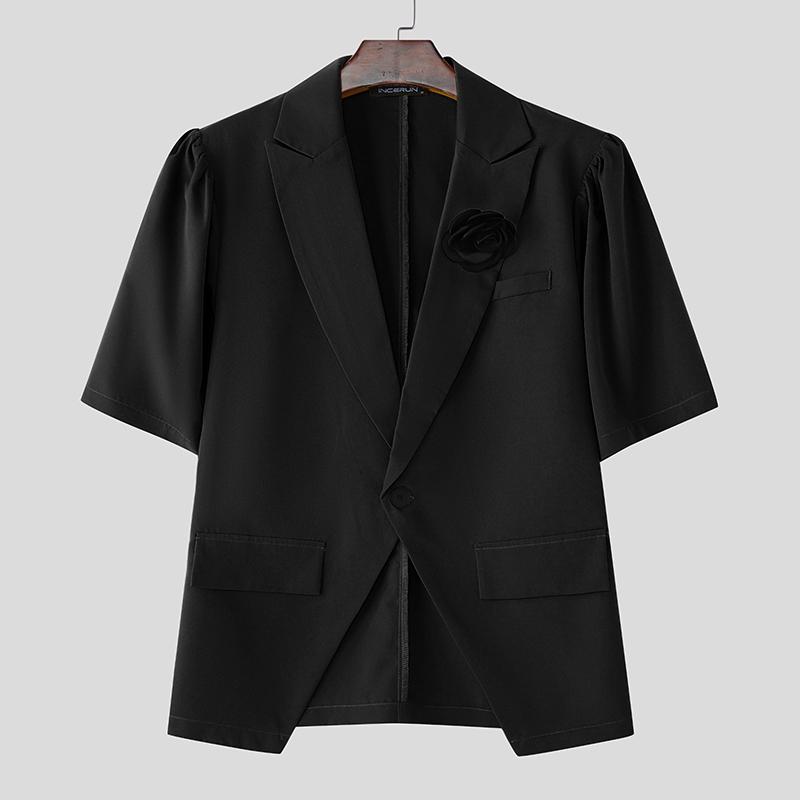 

INCERUN Summer Men Turn-down Collar Half Sleeve One Button Floral Casual Party Short Thin Blazer Coats