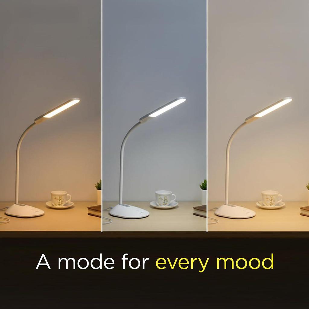 6W LED Table Lamp, with 3 Grade Dimming, Flexible Gooseneck Design, LED Portable Desk Lamp for Study, 3 in 1 Color Changing