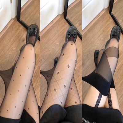 Medias Negras Japonesas: Anti-enganches, Estilo Lolita Sexy con Lazo y Estampado de Corazones