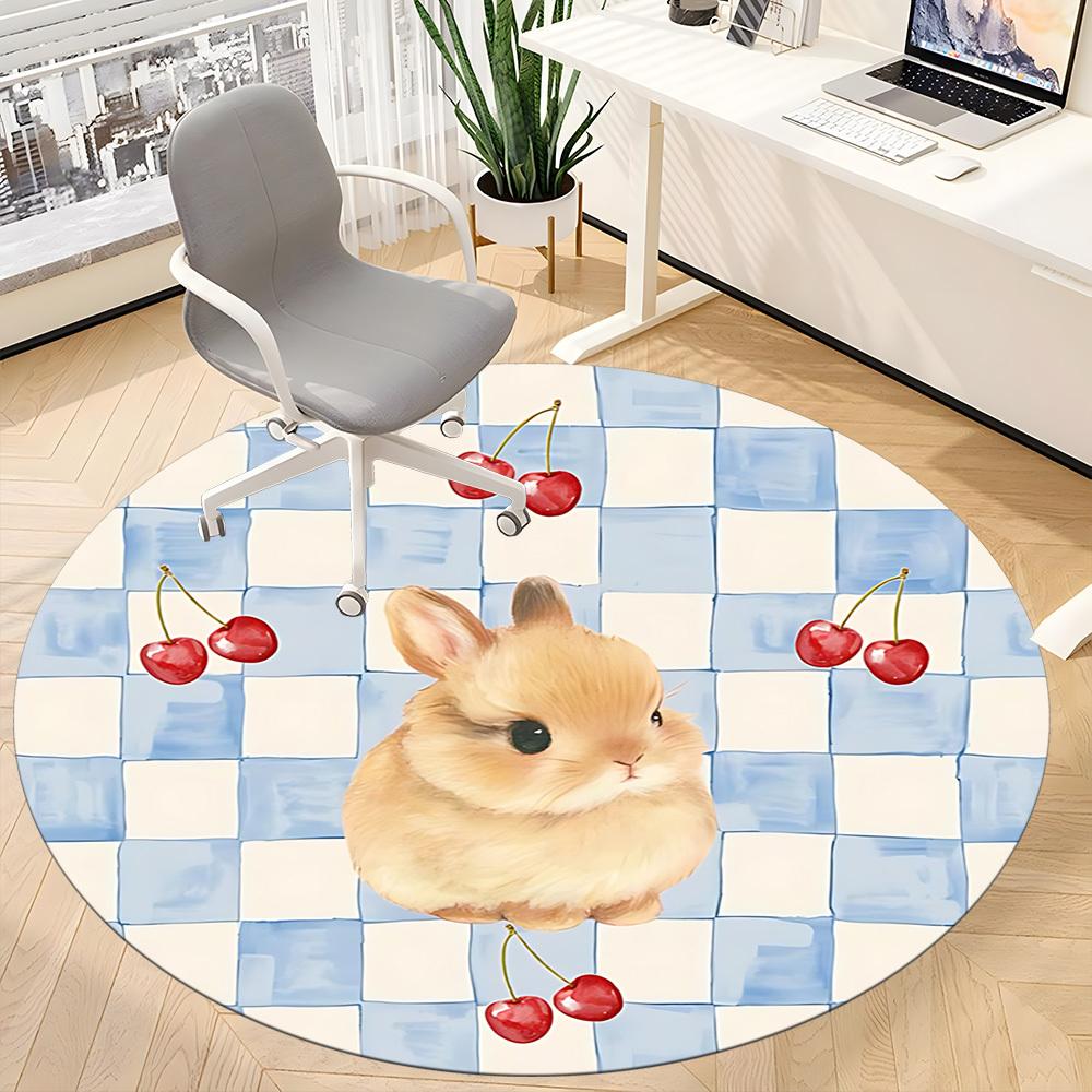 1pc Cherry Bunny Office Round Rug, Carpet for Office, Gaming, Lightweight Round Floor Mat Yy260205041