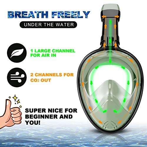 Odoland Snorkel Set, Full Face Diving Mask + Adjustable Fins + Storage Bag, 180-Degree Ultra-Wide Angle, GoPro Mountable, Anti-Fog, Easy to Put On and