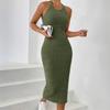 Women's Halter Neck Sleeveless Midi Dress Slim Fit Mid Waist Solid Ribbed Knit Bodycon Dress Macaron Color Sexy Club Party Casual Dress
