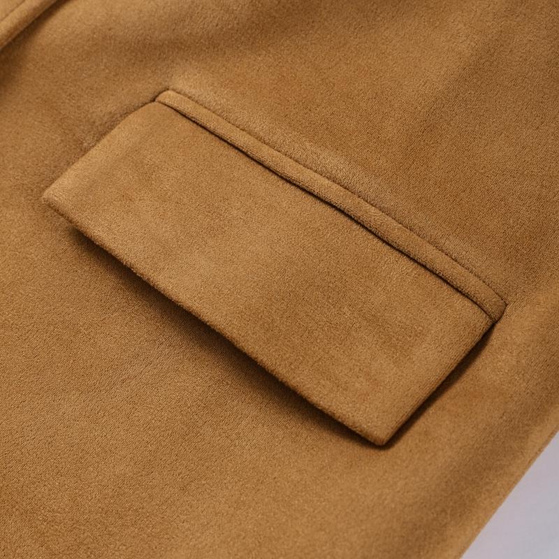 Dámská semišová bunda s klopovým límcem, jednoradové zapínání, khaki, s dlouhým rukávem, sako, módní na dojíždění, větruodolná, teplá bunda, podzim 2025