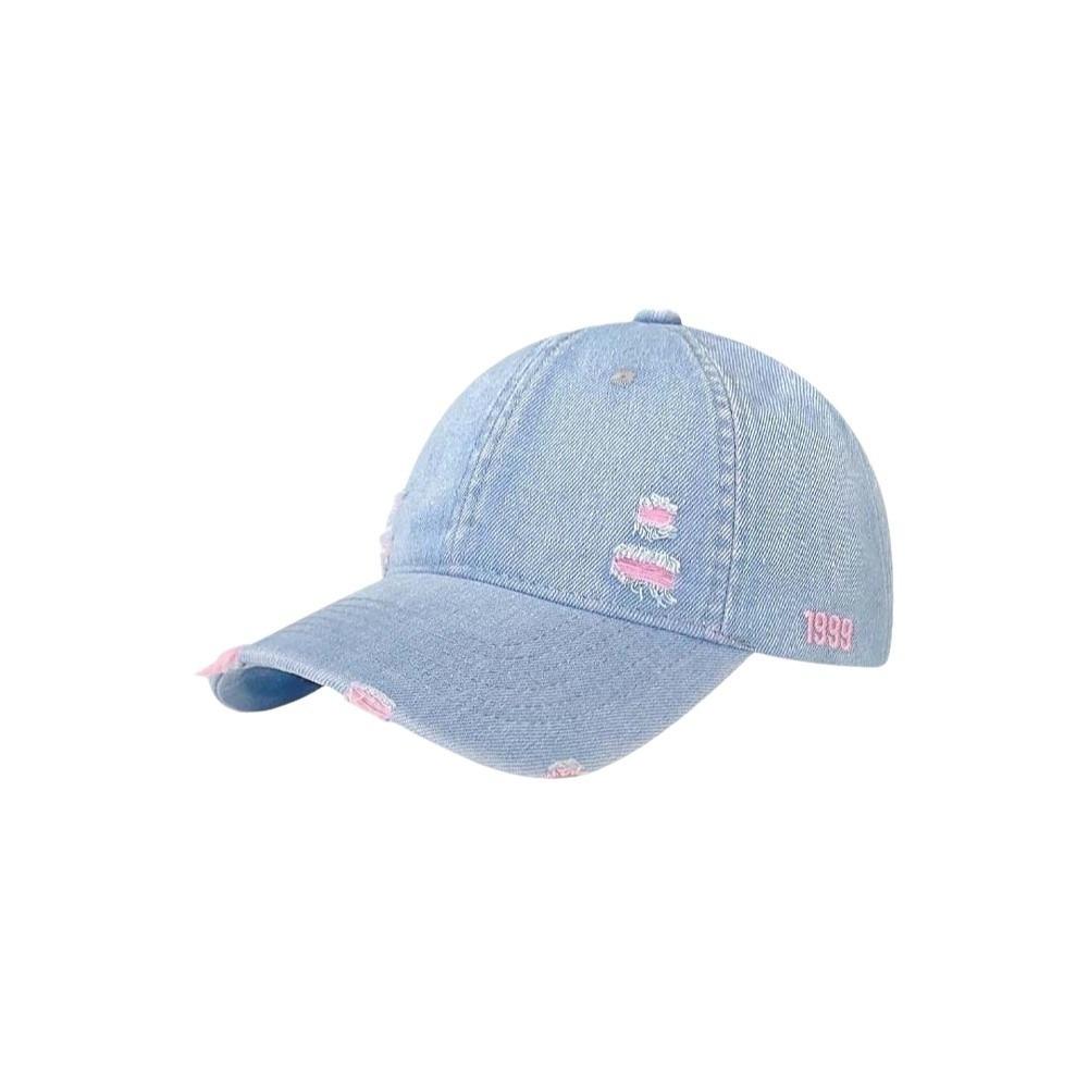 Blue Denim Baseball Cap Adjustable Ripped Hole Distressed Baseball Cap Sun Protection Washed Denim Frayed Denim Cap Unisex Wear