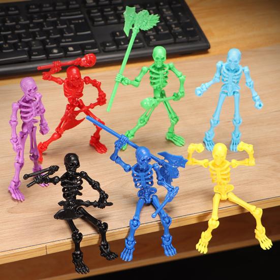 Movable Articulated Human Skeleton Assembly Skeleton Action Figure Collectible Skeleton Figure Wearing Multiple Weapon Sets for Collectors Desktop