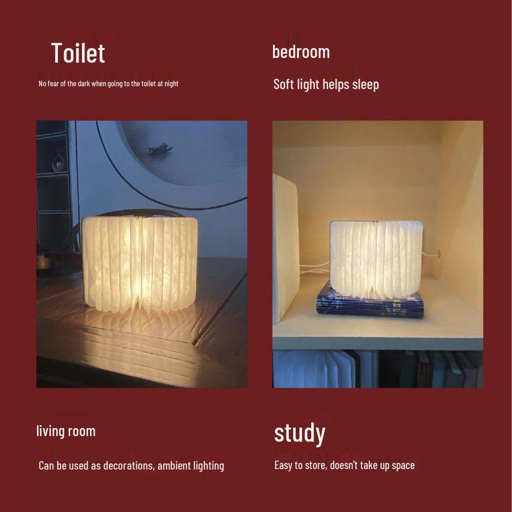 Folding Wooden Book Light: Creative Bedside Wireless Night Lamp