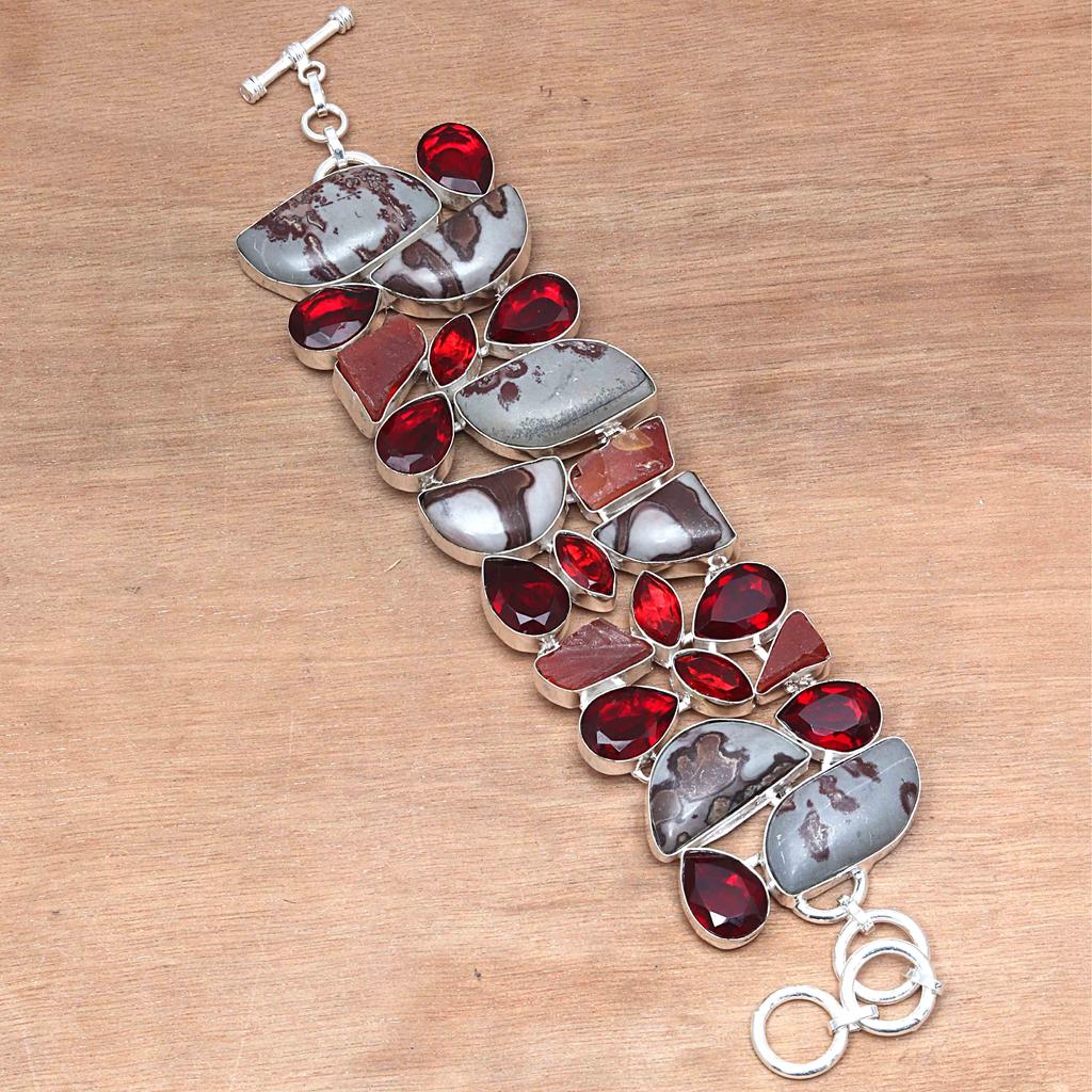 Designer Jasper ,Rhodonite GarnetGemstone Silver Jewelry Bracelets 7-8''
