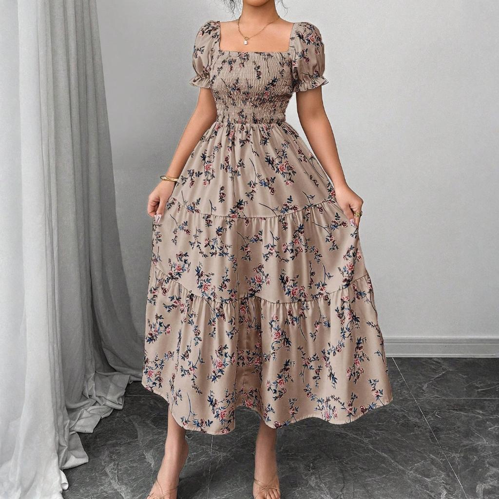 Women's Dress Casual Flowy Dresses square neckline Vocation Boho Beach Sundress