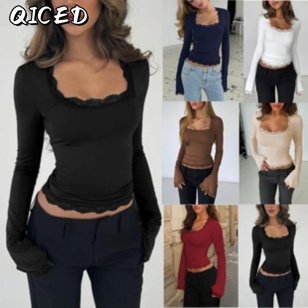 QICED Women's Fashion Casual Solid Color Print Long Sleeve Blouses & Shirts