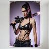 Sexy Woman with High Ponytail Tin Sign, Futuristic Machine Gun, Vintage Border Metal Poster for Bar Home Cafe Wall Decor
