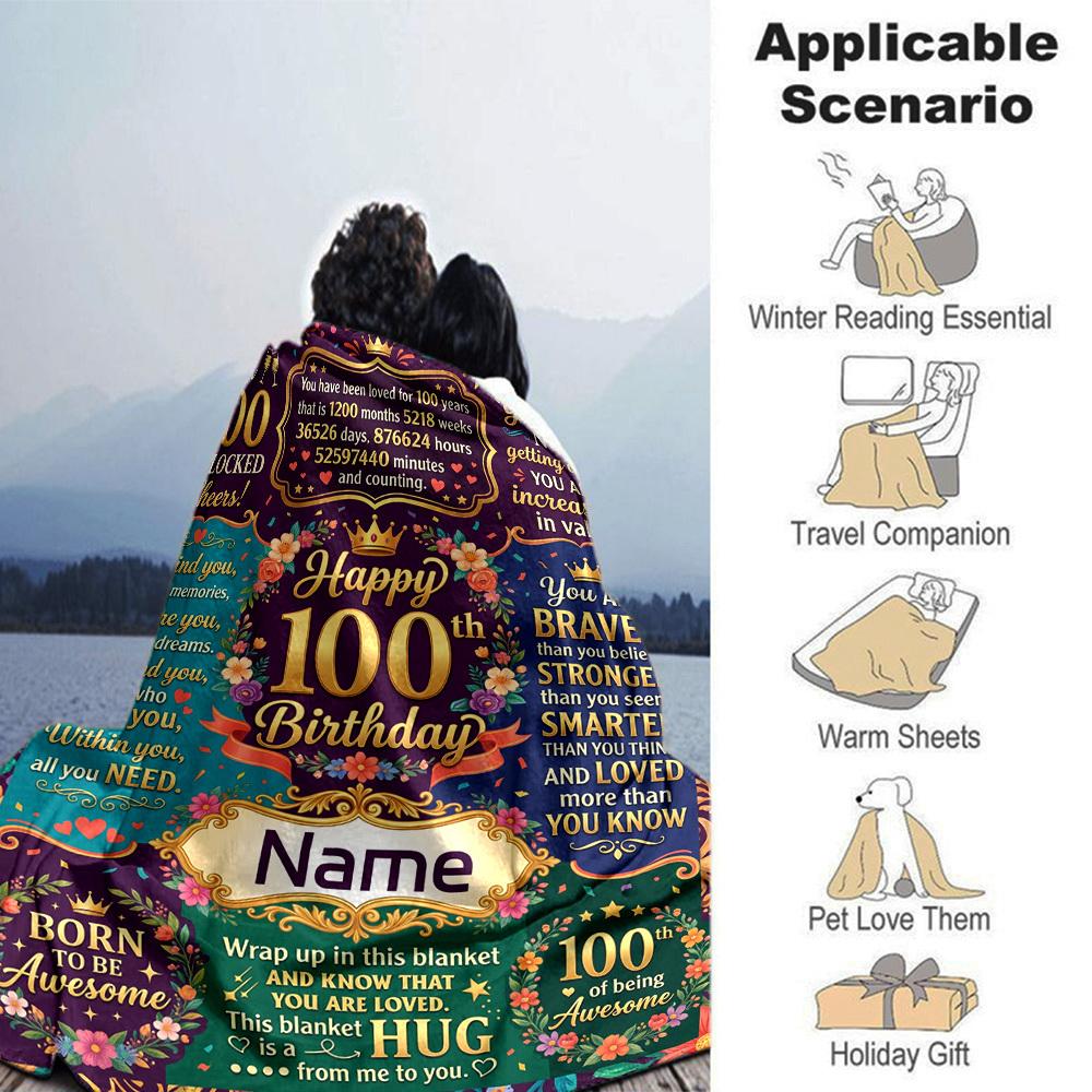 100Th Birthday Celebration Personalized Name Blankets Throws Suitable For Outdoor Use Camping Picnics Travel Sofas Pets Offices And Birthday Giftsd14