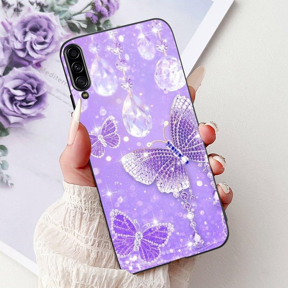 For Samsung Galaxy A90 5G Phone Case For Samsung A90 5G SM-A908B Elegant Floral Cat Painted Black Silicone Soft TPU Cases