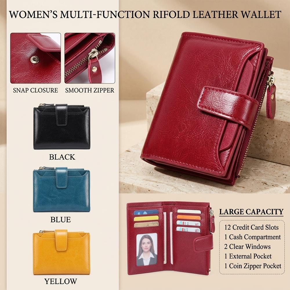 Soft Leather Women Wallet Bifold Multi Card Holder RFID Blocking Purse Short Zipper Coin Pocket Mini Fashion Clutch Handbag