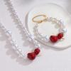 Sweet Cherry Pearl Necklace and Earrings Set: Cute Autumn/Winter Jewelry in Titanium Steel
