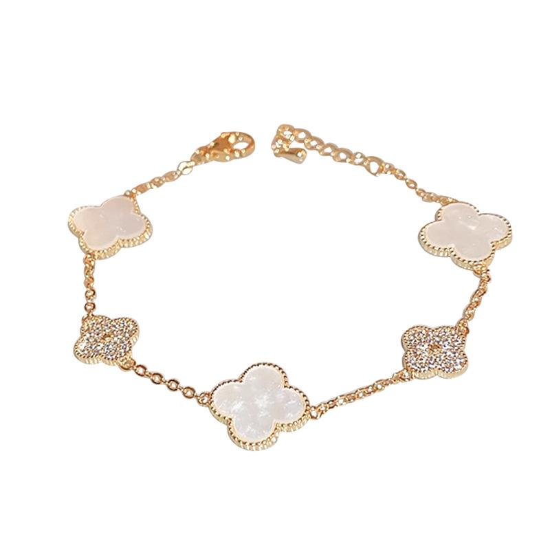 Ultra-gleaming Full-diamond Four-leaf Clover Women's Light Luxury High-end Exclusive Delicate Four-leaf Flower Necklace and Bracelet