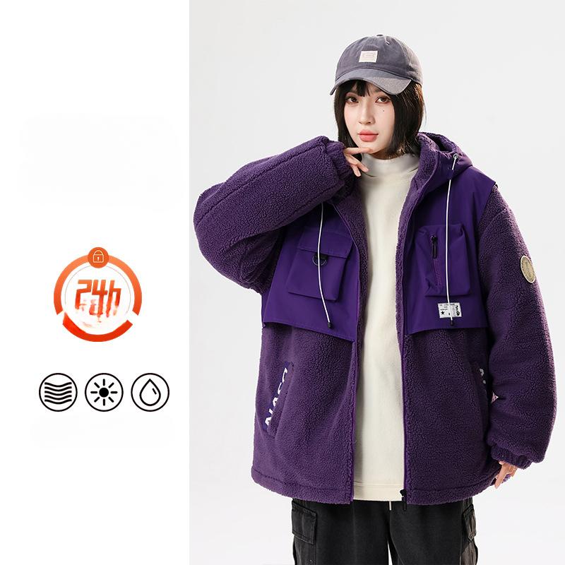 New Style of Lamb Velvet Jacket Hong Kong Fashion Brand Thickened Fashionable Warm Splicing Couple Model