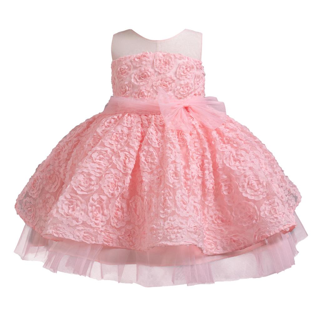 Girls Sleeveless Puffy Princess Dress Cute Flower Gown Runway Performance Tutu Dress Kids Breathable Mesh Party Formal Outfit