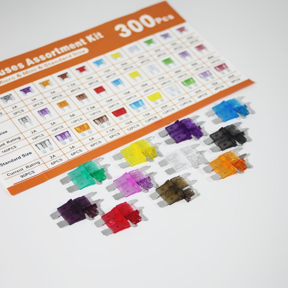 Set de siguranțe auto 300-50 buc., Inclusiv Următoarele Accesorii (160 de siguranțe mini, 90 de siguranțe standard, 50 de siguranțe micro, 1 extractor de siguranțe).