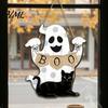 Rustic Autumn Party Decorations Cute White Ghost Wooden Door Hanger Sign with Black Cat BOO Farmhouse Halloween Porch Banner, Waterproof Front Plaque