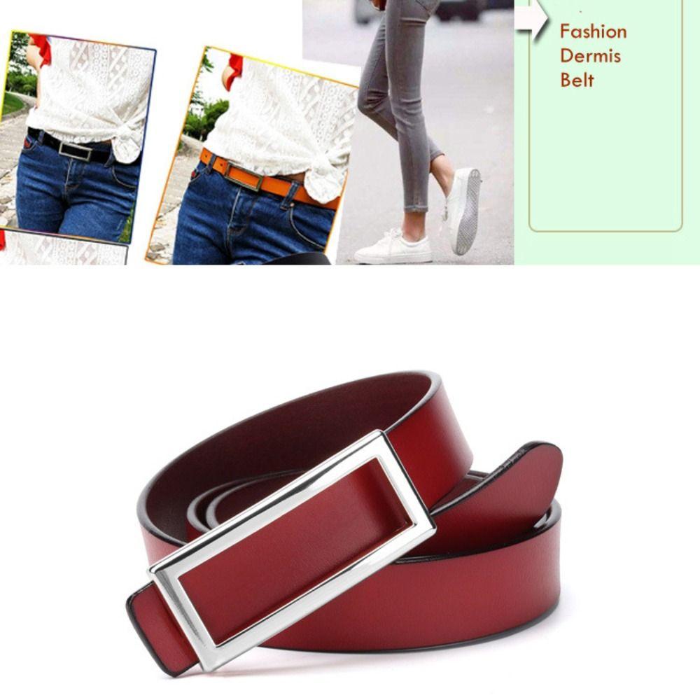 Elegant Genuine Leather Belts Rectangle Buckle Waist Belt Casual Skinny Thin Belt All-Match
