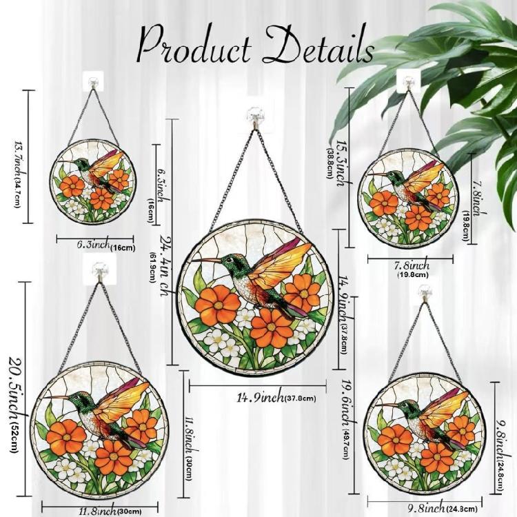 Flower Bird Patterned Stained Glass Sunlight Catcher Garden Decoration With Hanging Chain For Window Door Wall Display