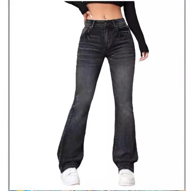 

Women s Vintage High Waist Flare Jeans Stretchy Light Wash Denim Pants Slim Fit Bell Bottom Trousers S чорний