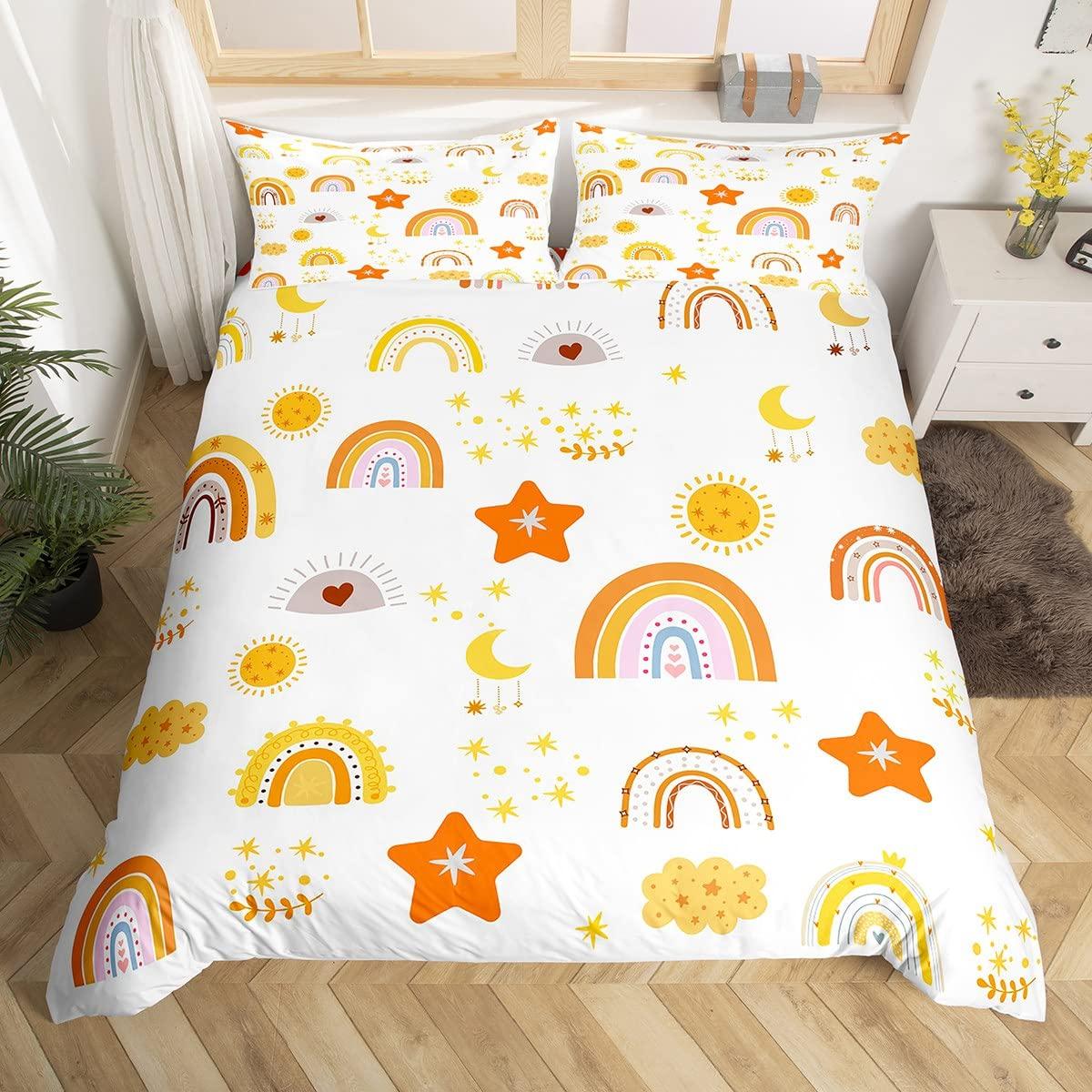 

Красный День святого Валентина Радуга Пододеяльник Двойной Размер, Мультфильм Сердце Любовь Комплект постельного белья для девочек Женщин Луна Листья Одеяло Покрывало EU Single(135x200cm)