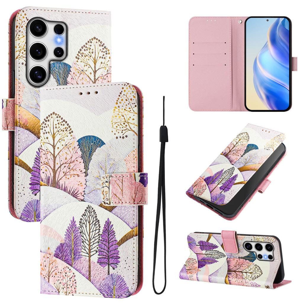 For Samsung Galaxy S25 Ultra Case Pattern Printing Wallet Phone Cover with Strap