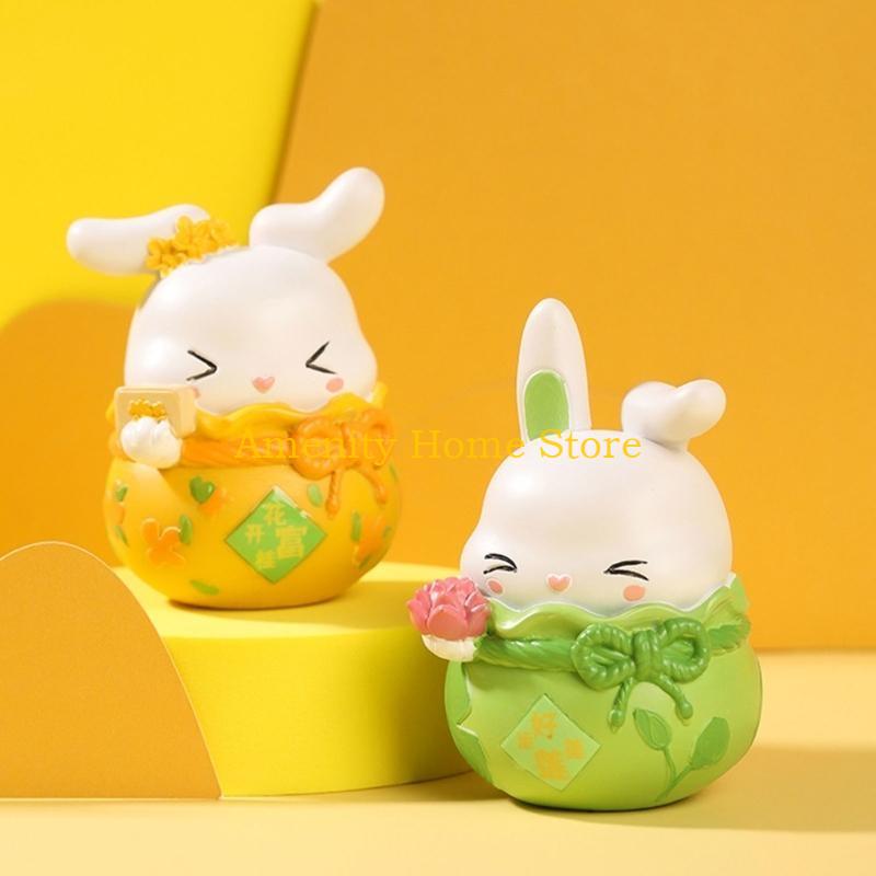 F26C MidAutumn Festival Mini Resins Bunnies, Animal Figures for Home and Garden