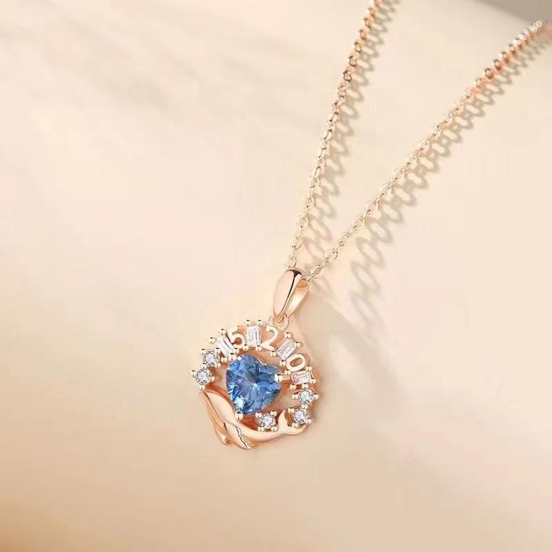 Whale Pendant Necklace Women's Korean Style Ins Niche Design Blue Love Zircon Clavicle Chain Valentine's Day Gift