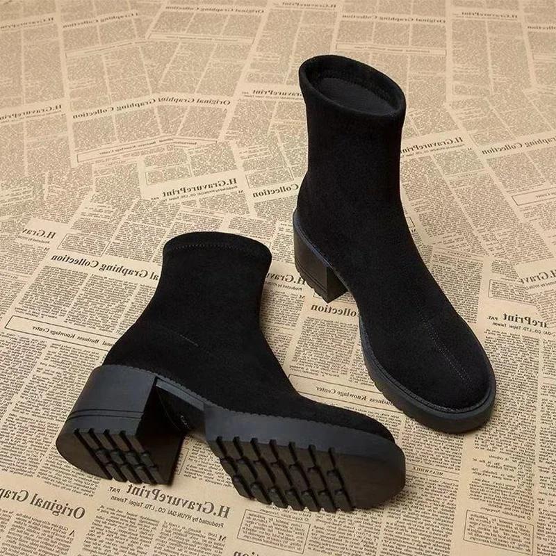 Ankle Boots For Women High Heels Suede Fashion Chunky Shoes Designer Luxury Winter Boots  New Dress Botas Para Mujer