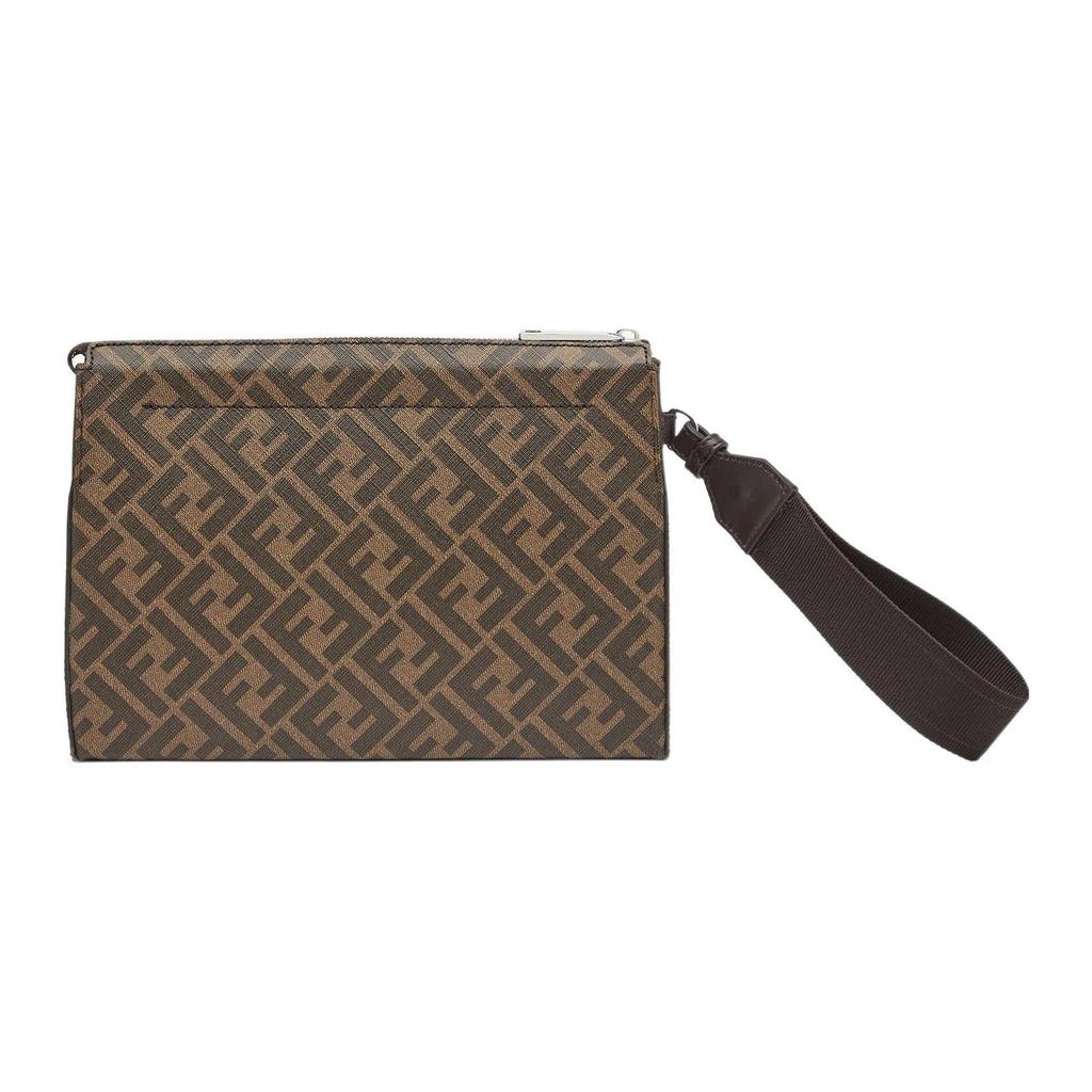 Fendi Monogram Logo FF Zipper Cotton Tote Bag Clutch Men Bags Brown 7VA564-AJJ4-F1HR8