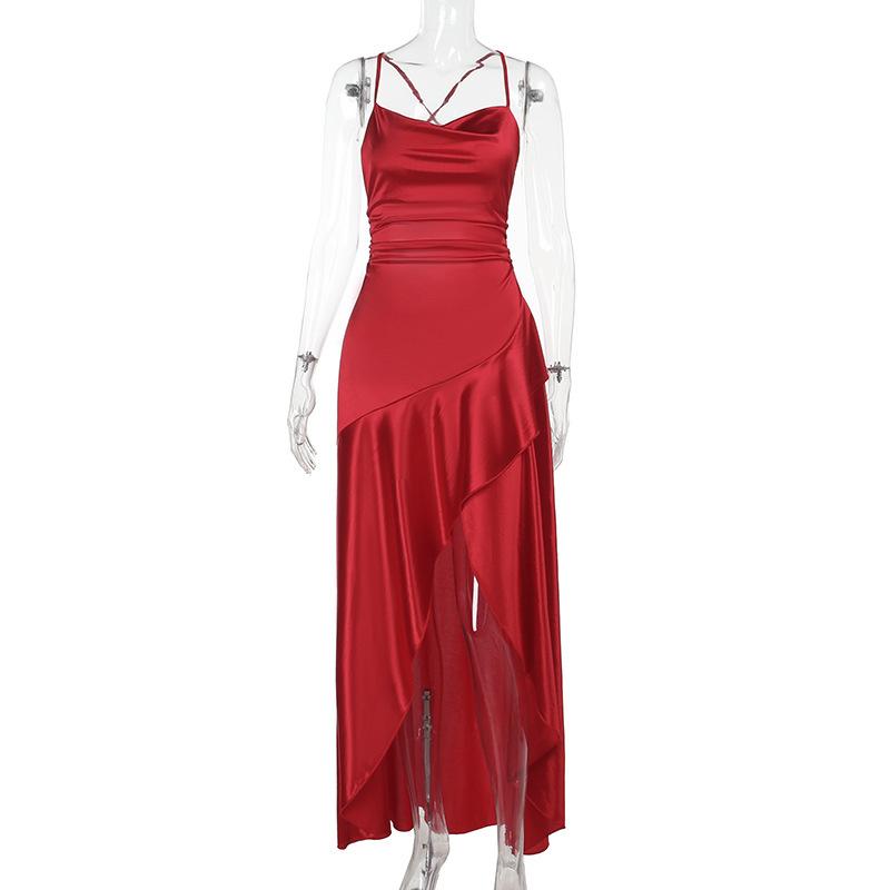 2026 French Long Dress Slim-fitting Waist Skirt Polka-dot Slim-fitting Pleated Skirt Pendulum Suspender Dress
