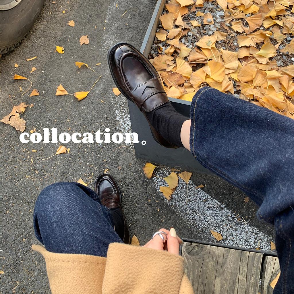 Premium Cowhide Edition~ Platform Small Leather Shoes Women's British One-Pedal Lazy Leather Loafers