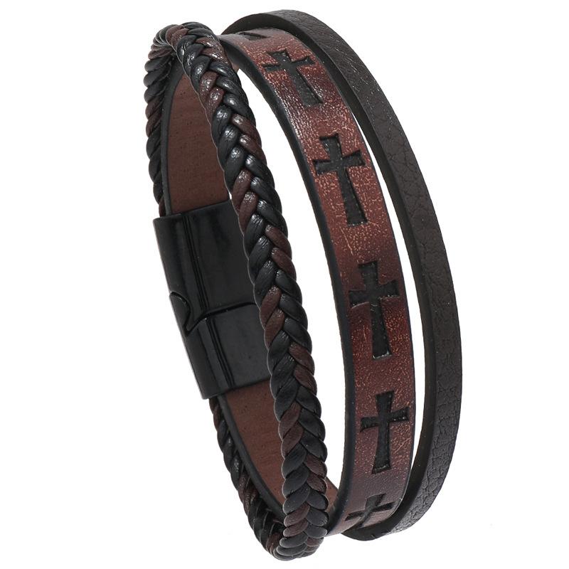 Meier Multi-layer handwoven pu leather cross bracelet - european & american style men s leather cord magnetic clasp bracelet коричневый