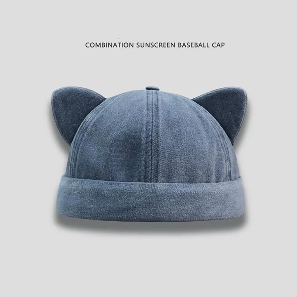 

2025 Sweet Cute Cat Ears Landlord Hat Female Ins Personality Niche Washed Old Melon Fur Hat Tide Spring Summer None Brim Men Hat 56-58cm синий
