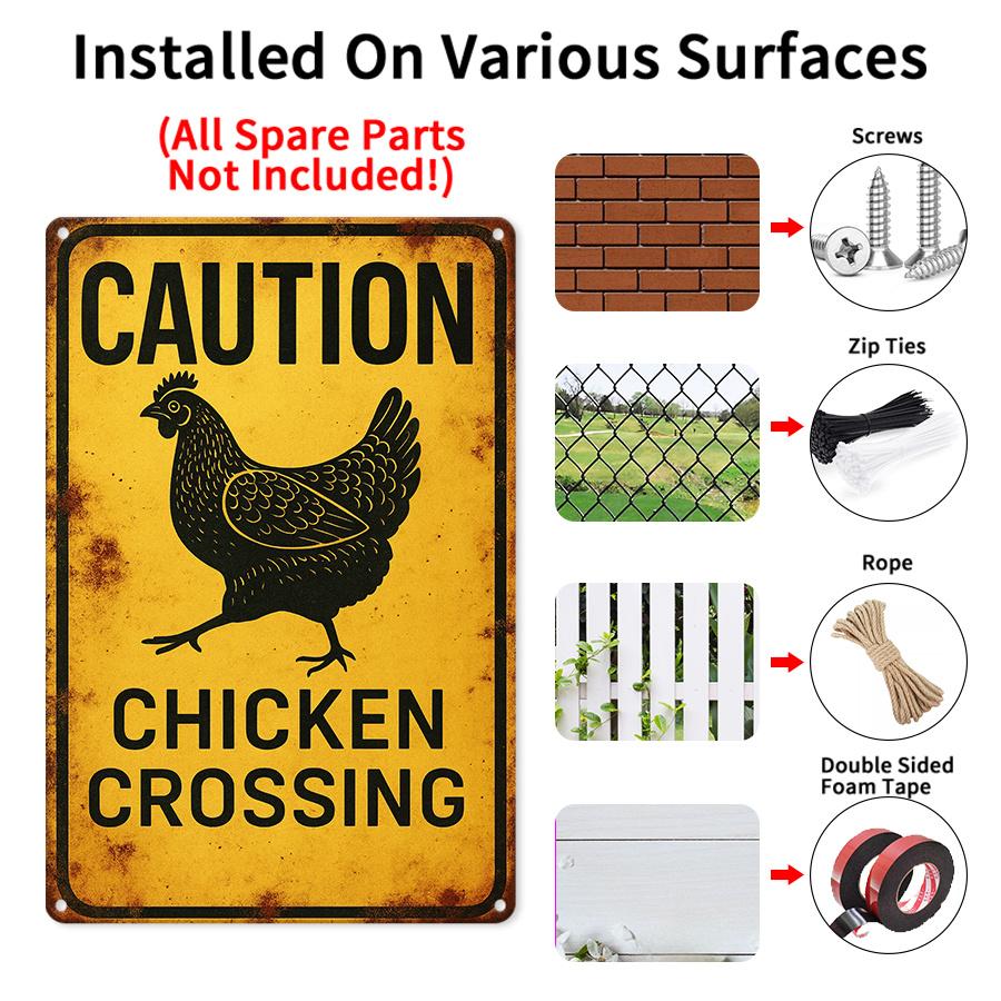 

Vintage Caution Chicken Crossing Metal Sign Funny Farmhouse Wall Art x Inch Decor for Home Kitchen Bar Cafe Garage 20x30cm（7.8x11.8inch）