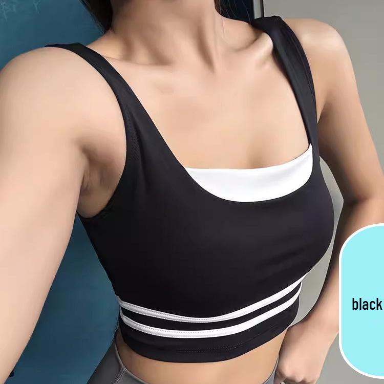 

Женский ударопрочный спортивный бюстгальтер с цветными блоками и красивым дизайном спины для бега и йоги L чёрный