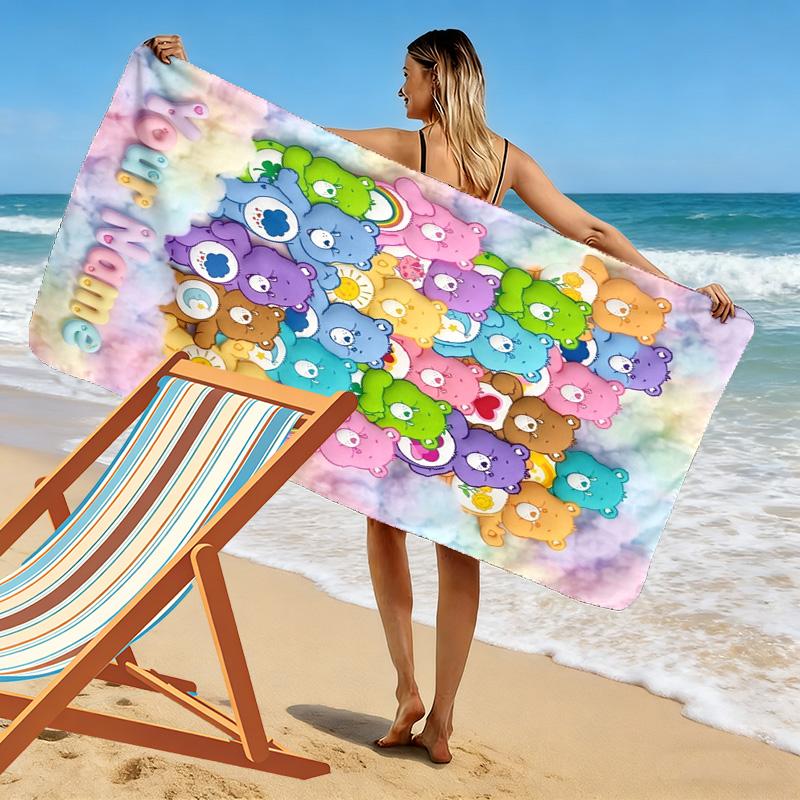 Name Custom Cartoon Care bears Print Beach Towel, Large Soft Quick Dry Towel for Beach Camping Swimming