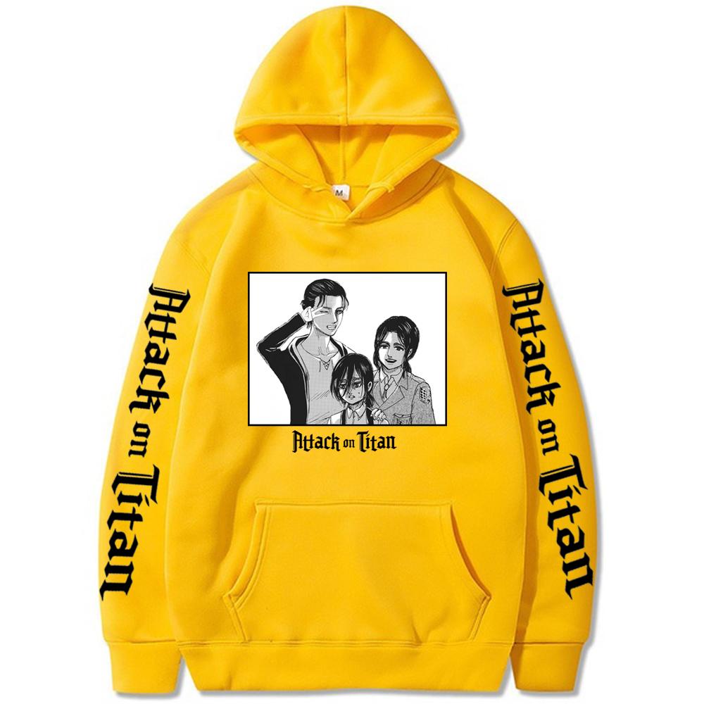 

Harajuku Аниме Атака титанов Эрен Йегер Графический принт с капюшоном Мужские Женские толстовки Повседневная уличная одежда Harajuku Мужская толстовка 4XL жёлтый