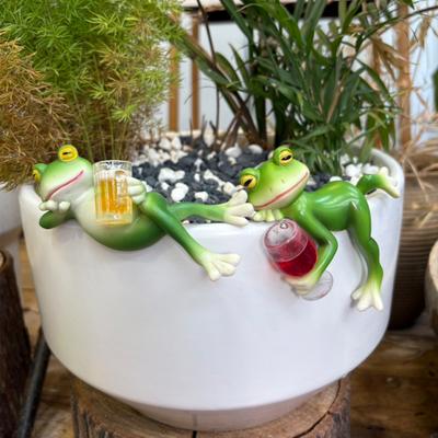 Frog Garden Statue Planter Hugger Drinking Frog Flower Pot Edge Decor Frog Figurine for Potted Plants Aquarium Decoration
