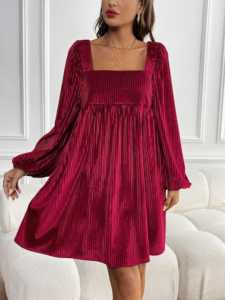 Elegant Spring Velvet Square Neck Backless Dress for Women
