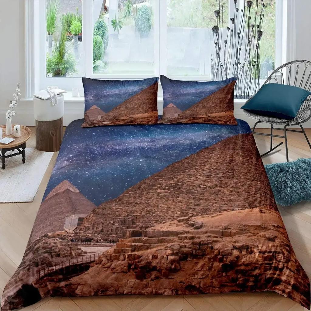 Set Biancheria da Letto Piramidi Egizie Antiche Copripiumino Biancheria da Letto King Singolo Matrimoniale Queen Doppio Poliestere Copripiumino