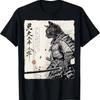 Samurai Cat Japanese Anime Art Graphic T-Shirt Cotton