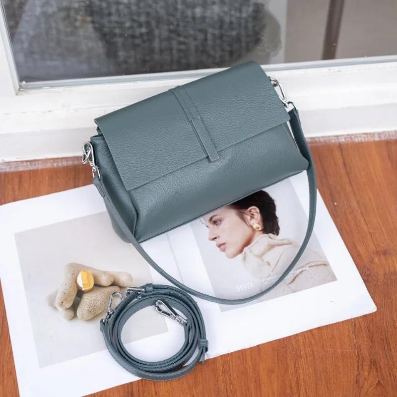 Natural Cow Leather Simple Fashiable Shoulder Bag for Women, Versatile Commuting Small Square Crossbody Bag Underarm Handbag